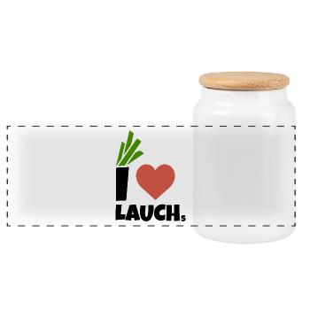 i love lauch | ich liebe lauchs - Panorama Keksdose mit Holzdeckel - Weiß - Vorne