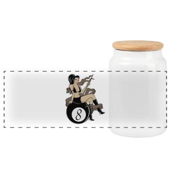 Pin up girl - Panoramic Cookie Jar with Wooden Lid - white - Front