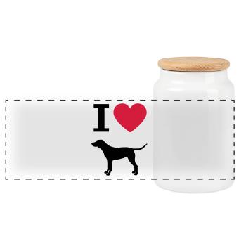 I love dogs, german shorthair heart silhouette - Panoramic Cookie Jar with Wooden Lid - white - Front