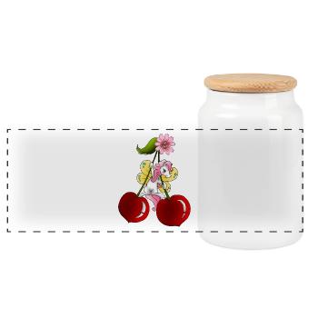 Pony fairy on cherry with cherry blossoms - Panoramic Cookie Jar with Wooden Lid - white - Front