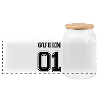 QUEEN - Panoramic Cookie Jar with Wooden Lid - white - Front