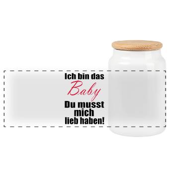 Ich bin das Baby Du musst mich lieb haben Geburt - Panorama Keksdose mit Holzdeckel - Weiß - Vorne