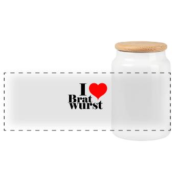 I love Bratwurst - Panorama Keksdose mit Holzdeckel - Weiß - Vorne
