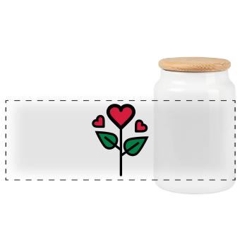 Valentine's Rose in heart shape - Panoramic Cookie Jar with Wooden Lid - white - Front