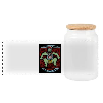 Tribal Tiki Inca Maya Indian - Panoramic Cookie Jar with Wooden Lid - white - Front