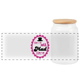 We're all mad here! with formal top hat - Panoramic Cookie Jar with Wooden Lid - white - Front