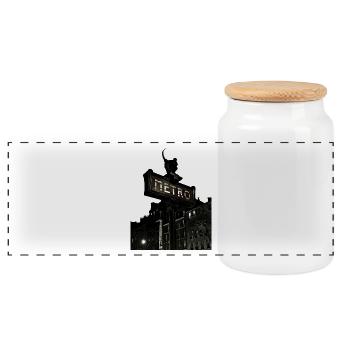 Paris metro station dark - Panoramic Cookie Jar with Wooden Lid - white - Front