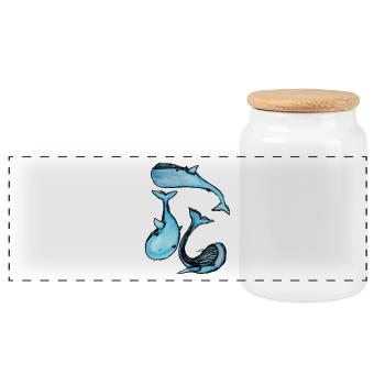 whale - Panoramic Cookie Jar with Wooden Lid - white - Front