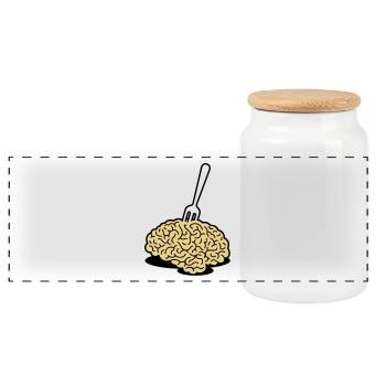 A brain with a fork - Panoramic Cookie Jar with Wooden Lid - white - Front