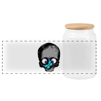 Totenkopf Schmetterling blau / Skull butterfly - Panorama Keksdose mit Holzdeckel - Weiß - Vorne