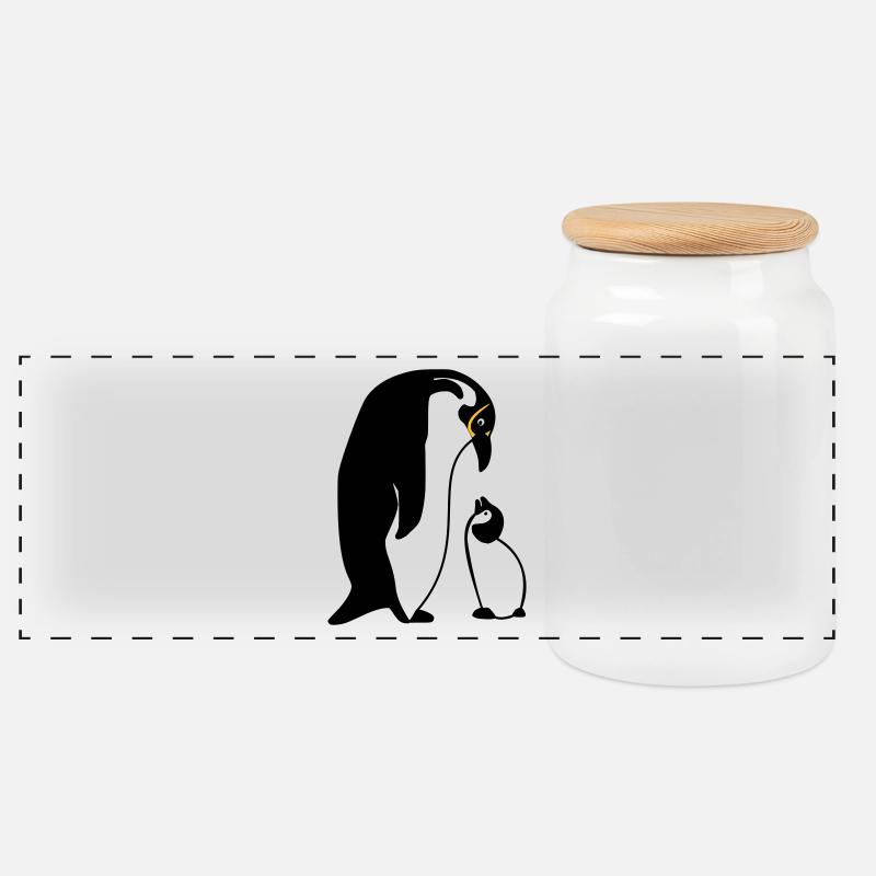 Pinguin - Panorama Keksdose mit Holzdeckel - Weiß