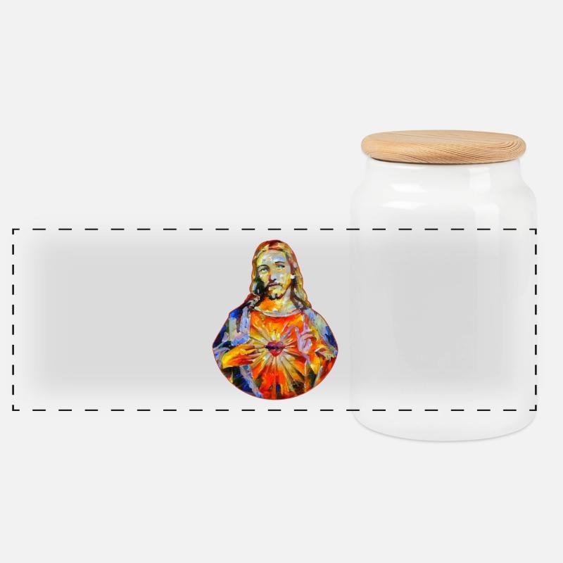 Gemälde Jesus Christ * Painting Jesus Christus - Panorama Keksdose mit Holzdeckel - Weiß