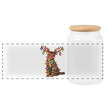 Chat jouet de Noël au chapeau de Père Noël et lumières de Noël - Boîte à biscuits avec couvercle en bois - blanc - Devant