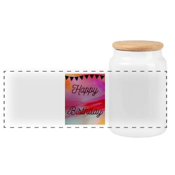 HAPPY BIRTHDAY,HAPPY BIRTHDAY,BIRTHDAY,BIRTHDAY - Panoramic Cookie Jar with Wooden Lid - white - Front
