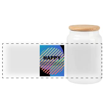 BIRTHDAY,HAPPY BIRTHDAY,HAPPY BIRTHDAY - Panoramic Cookie Jar with Wooden Lid - white - Front