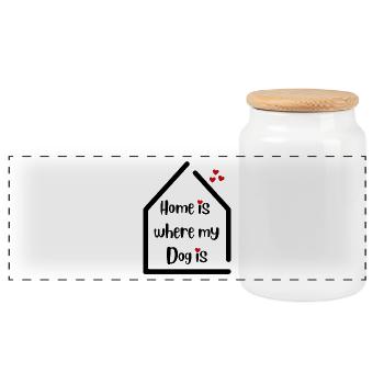Home is where my Dog is - For all dog lovers - Panoramic Cookie Jar with Wooden Lid - white - Front