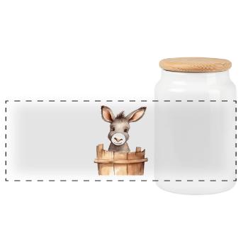 cute donkey for the donkey class in elementary school - Panoramic Cookie Jar with Wooden Lid - white - Front