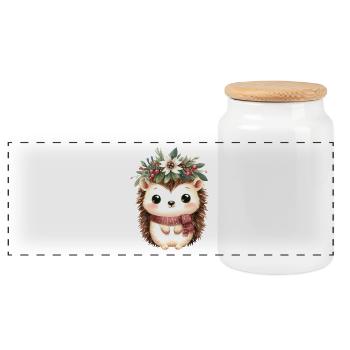 Hérisson mignon avec écharpe et couronne de Noël - Boîte à biscuits avec couvercle en bois - blanc - Devant
