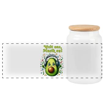 L’avocat écoute de la musique avec le dicton - Boîte à biscuits avec couvercle en bois - blanc - Devant