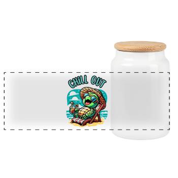 Schildkröte Chill Out - Panorama Keksdose mit Holzdeckel - Weiß - Vorne