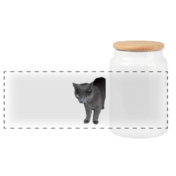 Katze schwarz grau - Panorama Keksdose mit Holzdeckel - Weiß - Vorne