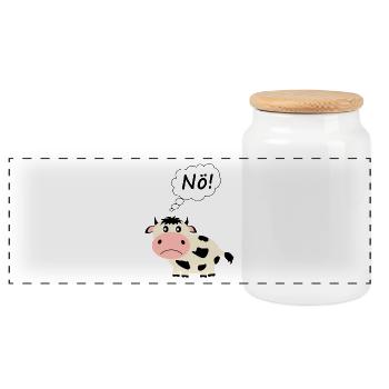 Cow Funny Saying - Panoramic Cookie Jar with Wooden Lid - white - Front