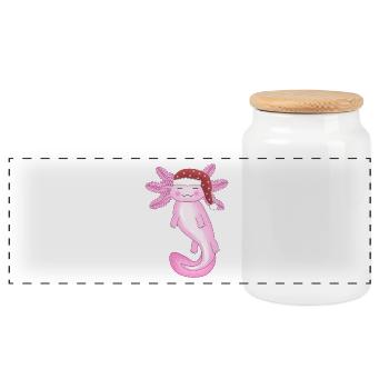 Süßer Weihnachts-Axolotl - Panorama Keksdose mit Holzdeckel - Weiß - Vorne