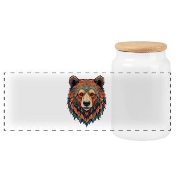 Tribal Bear Illustration - Animal Mandala - Panorama Keksdose mit Holzdeckel - Weiß - Vorne