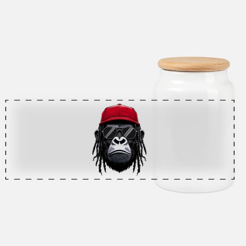 Cool Gorilla Hip Hop Rap Rapper Sonnenbrille - Panorama Keksdose mit Holzdeckel - Weiß