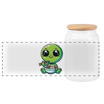 Alien avec des nouilles ramen kawaii Alien - Boîte à biscuits avec couvercle en bois - blanc - Devant