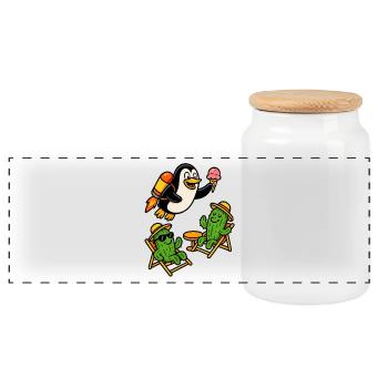Jetpack Pinguin - Panorama Keksdose mit Holzdeckel - Weiß - Vorne