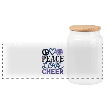 Peace Love Cheer Design - Panoramic Cookie Jar with Wooden Lid - white - Front