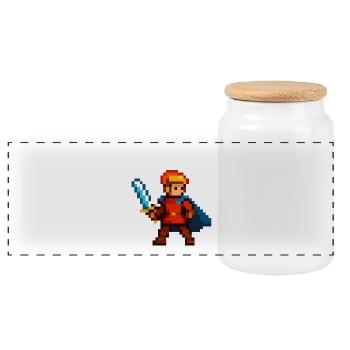 Chevalier Pixel avec épée et cape - Boîte à biscuits avec couvercle en bois - blanc - Devant