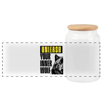 Unleash the wolf - Panoramic Cookie Jar with Wooden Lid - white - Front