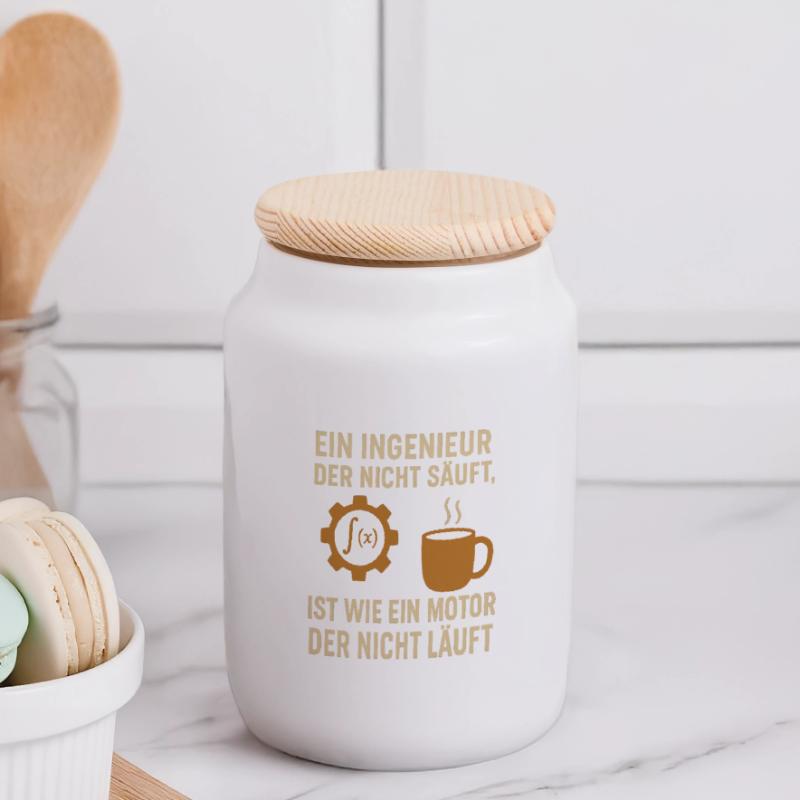 Engineer Humor Coffee Engine Panoramic Cookie Jar with Wooden Lid