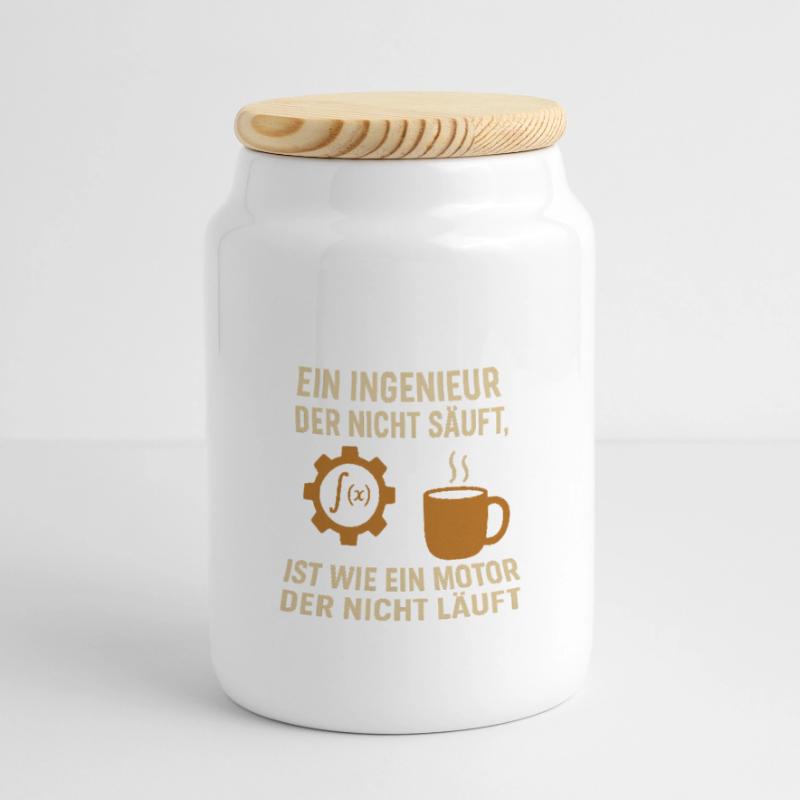 Engineer Humor Coffee Engine Panoramic Cookie Jar with Wooden Lid