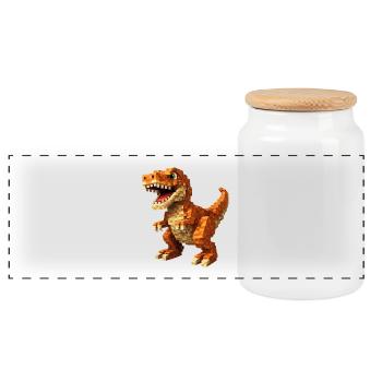 Oranger Pixel-T-Rex - Panorama Keksdose mit Holzdeckel - Weiß - Vorne