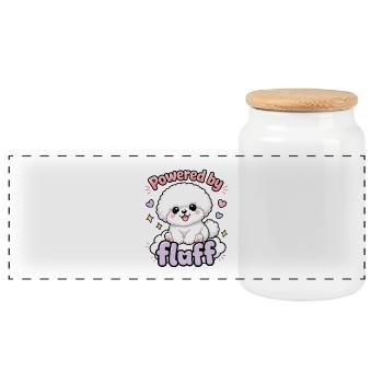 Propulsé par Fluff - un doux design de Bichon Dog - Boîte à biscuits avec couvercle en bois - blanc - Devant
