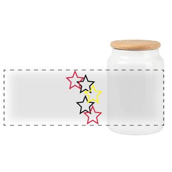 Outlined Stars Three Colors - Panoramic Cookie Jar with Wooden Lid - white - Front