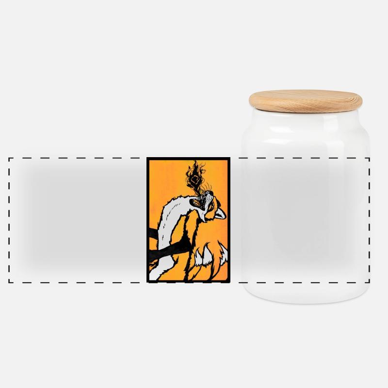 Kitsunefire - Panoramic Cookie Jar with Wooden Lid - white