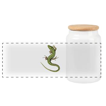 Lizard - Panoramic Cookie Jar with Wooden Lid - white - Front