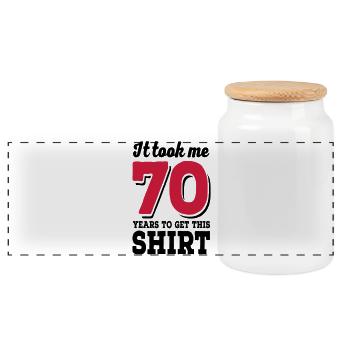 70th birthday - Panoramic Cookie Jar with Wooden Lid - white - Front