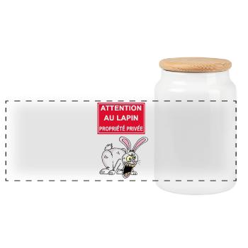 Attention au lapin blanc - Boîte à biscuits avec couvercle en bois - blanc - Devant