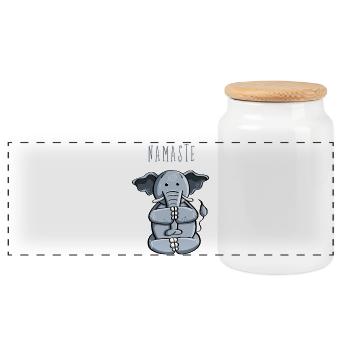 Namaste Yoga Elephant - Meditation - Fun - Comic - Panoramic Cookie Jar with Wooden Lid - white - Front