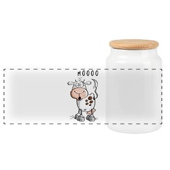 Mooo cow cartoon - cows - Panoramic Cookie Jar with Wooden Lid - white - Front