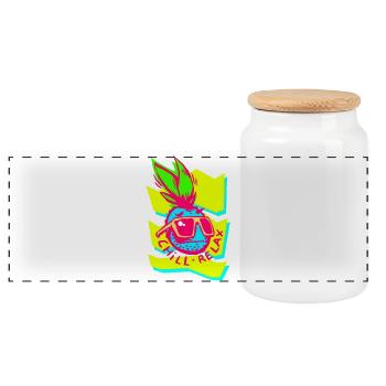 Neon Ananas Chill Relax Grafik - Panorama Keksdose mit Holzdeckel - Weiß - Vorne