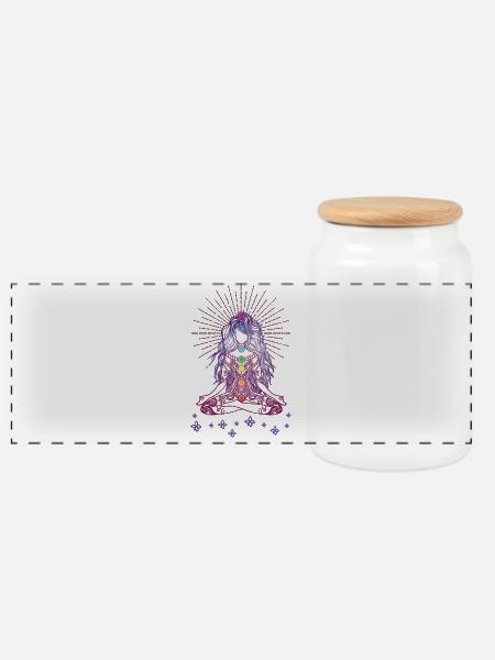 Boho Yoga Style Mädel Happy Mind Happy Life - Panorama Keksdose mit Holzdeckel - Weiß