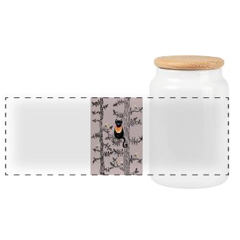 Katze & Rotkehlchen Poster - Panorama Keksdose mit Holzdeckel - Weiß - Vorne