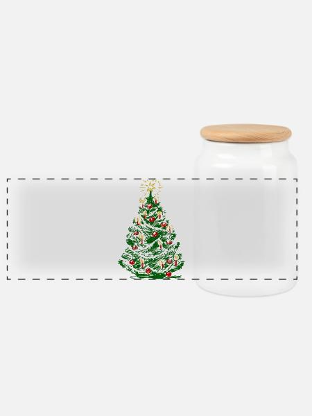 Weihnachtsbaum mit Kerzen und Stern - Panorama Keksdose mit Holzdeckel - Weiß