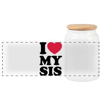I love my sis - Ich liebe meine Schwester - Panorama Keksdose mit Holzdeckel - Weiß - Vorne